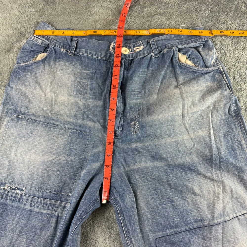 Magnolia Pearl Distressed Patchwork Denim Wide Leg Pants Light Wash Blue OS - Picture 10 of 16